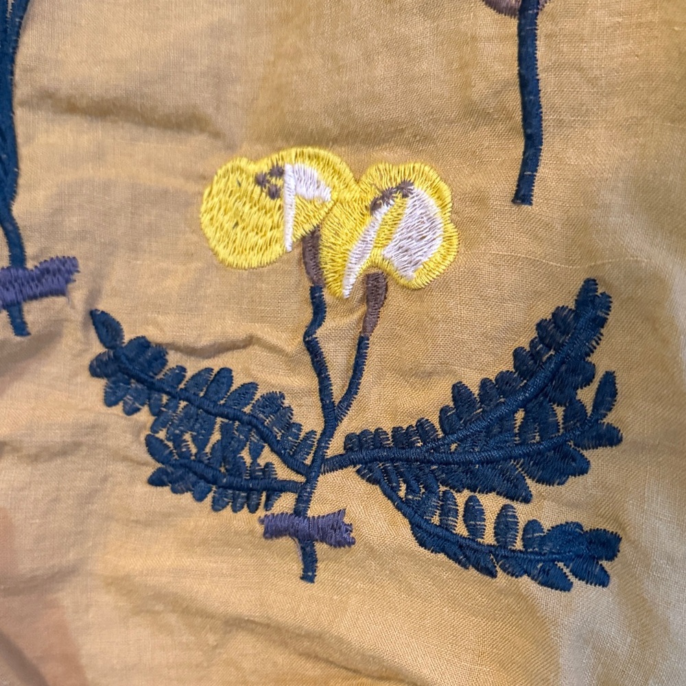Women’s Minibee Mustard Yellow Linen Floral Embroidered Dress/Tunic - Picture 2 of 8
